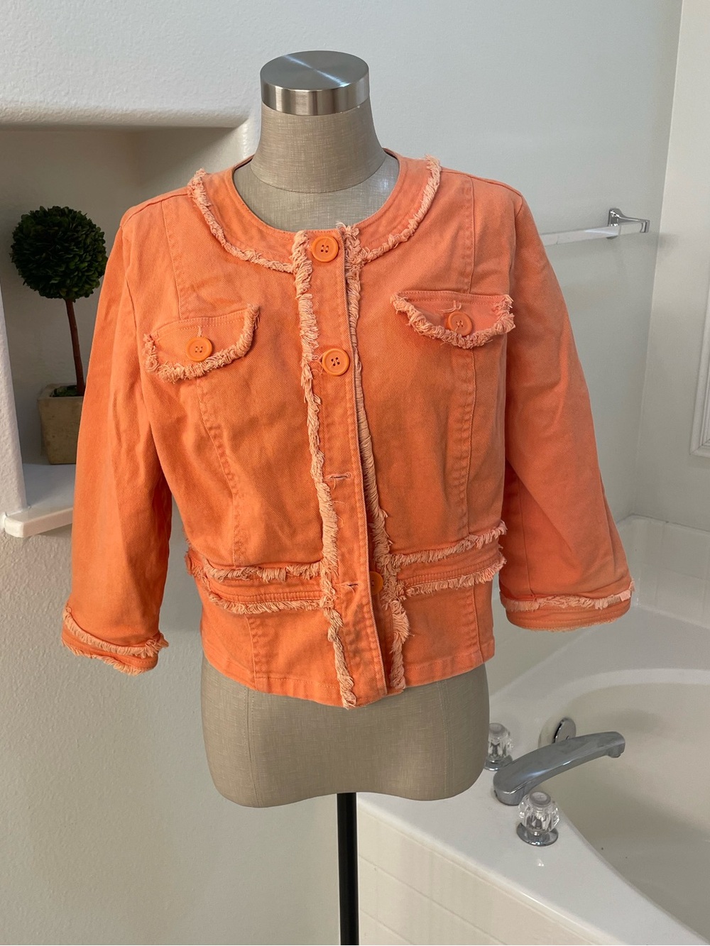 Y2K denim Frayed Trim Jacket